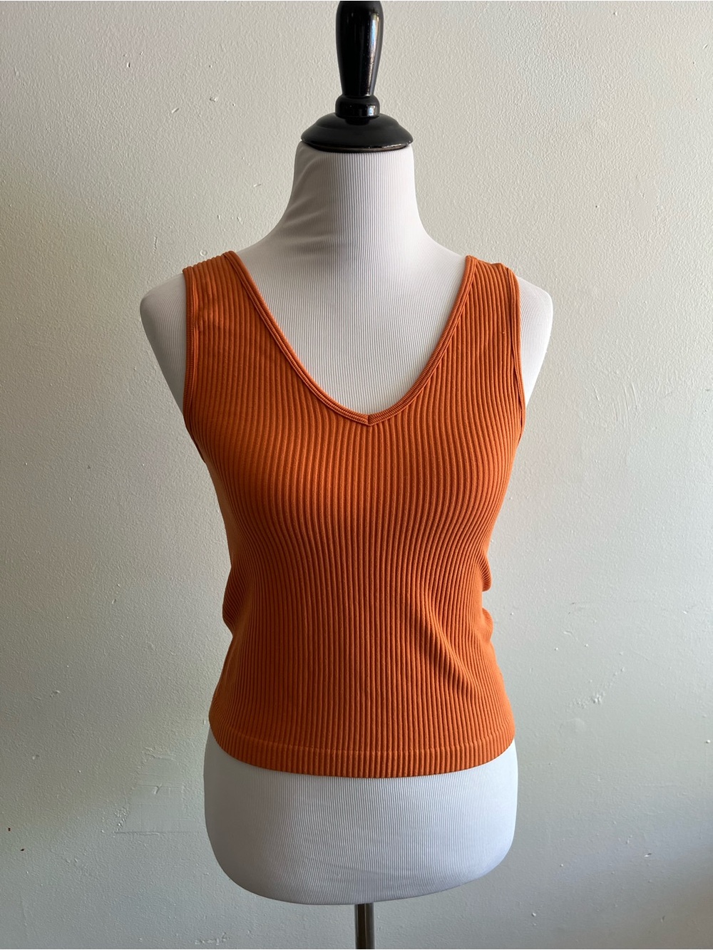 Gypsy and Jade Women's Ribbed V-Neck Tank Top in Burnt Orange